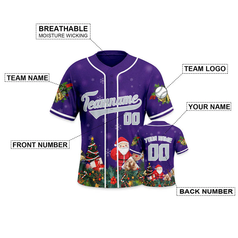 Christmas Day Custom Purple Gray-White Santa Claus Authentic Baseball Jersey