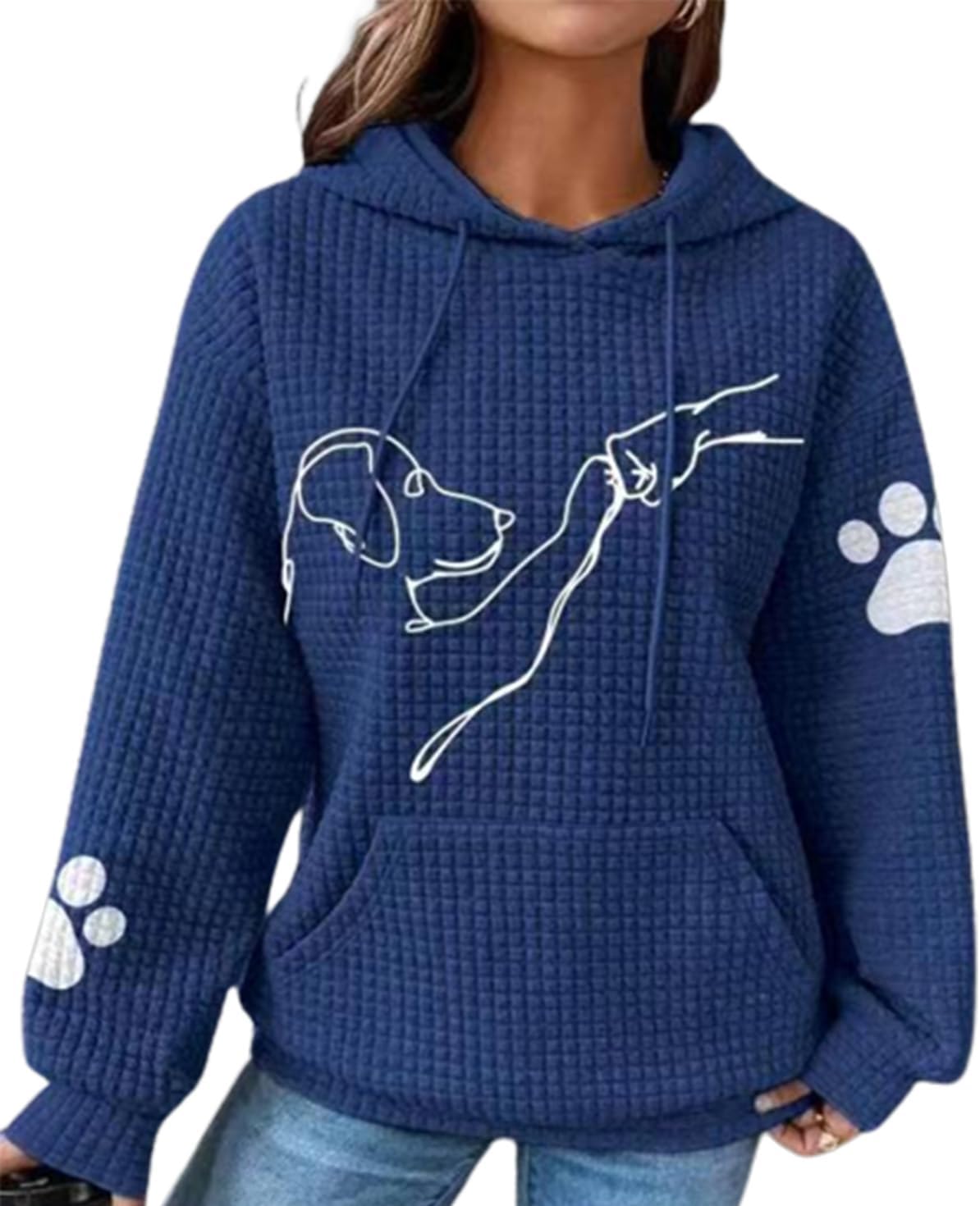 Sweatshirt for Women Cute Dog Printed Waffle Knit Pullover Sweater Oversized Hoodie Casual Plus Size Tops with Pocket