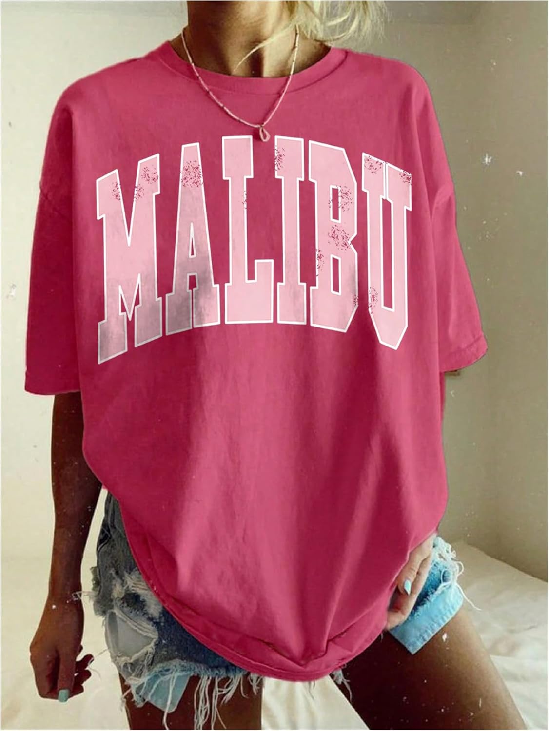 Women's Letter Graphic Drop Shoulder Tee Top Crewneck Short Sleeve T Shirts