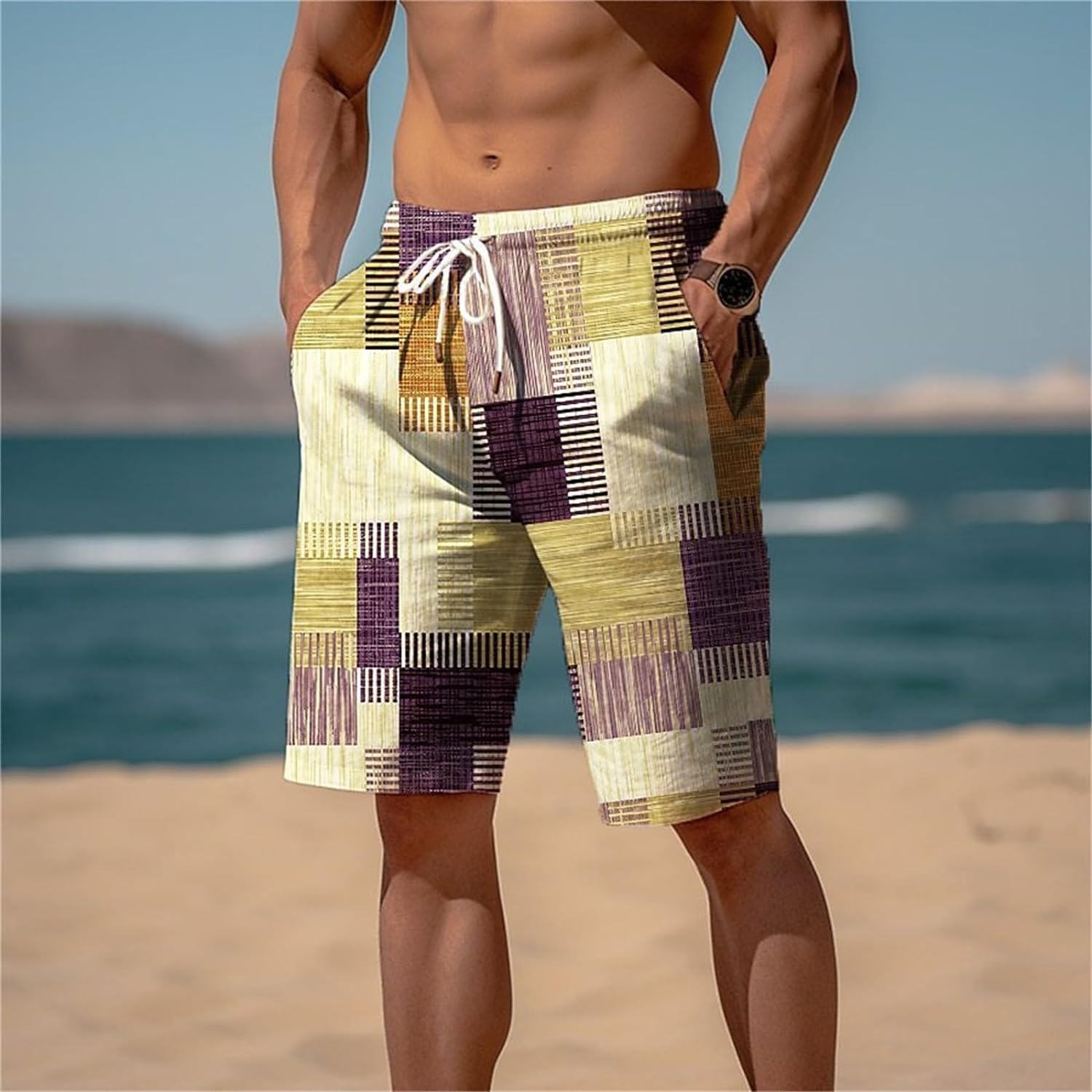 Running Shorts Shorts Casual Shorts Pocket Drawstring Elastic Waist Graphic Color Block Swimming Shorts for Men