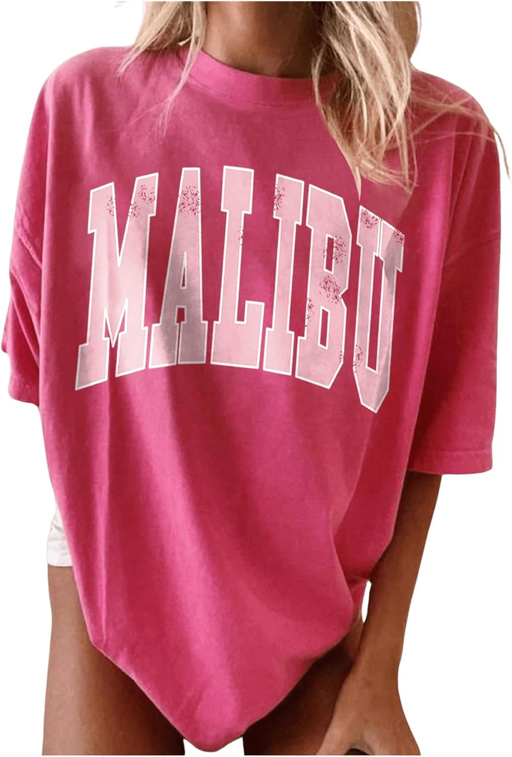 Women's Letter Graphic Drop Shoulder Tee Top Crewneck Short Sleeve T Shirts