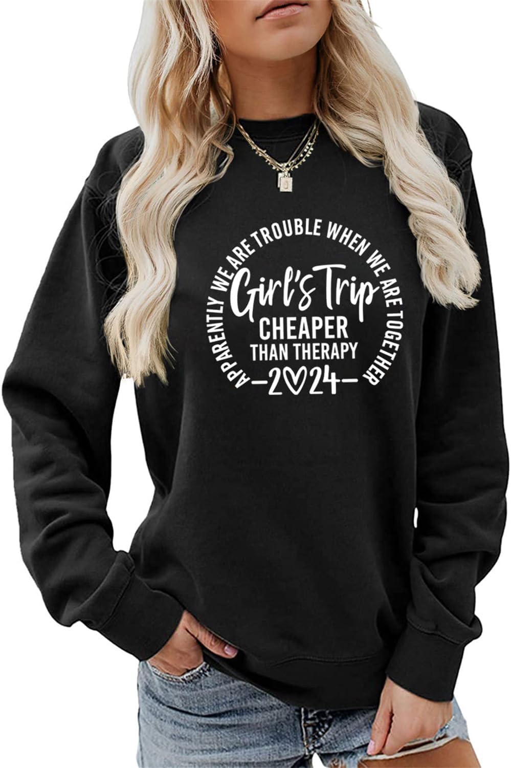 Girls Trip Cheapers Than Therapy 2024 Sweatshirt Girls Vacation Sweater Travel Shirts Women Crewneck Pullover Tops